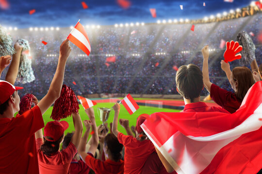 Austria football team supporter on stadium.