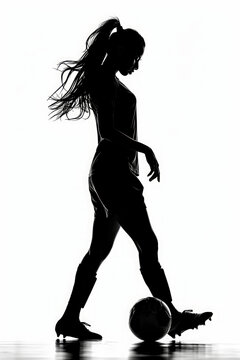 Female soccer football player silhouette image.