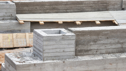 Monolithic reinforced concrete foundations for the construction of a large building. Grillage at...