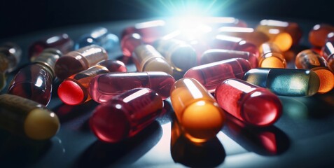 AI generated illustration of a stack of pharmaceutical capsules - obrazy, fototapety, plakaty