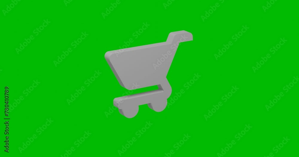 Poster animation of rotation of a white shopping cart symbol with shadow. simple and complex rotation. seam