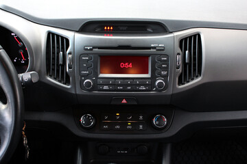 Modern car interior with multimedia and climate control. Car dashboard. Modern car dashboard. Car...