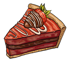piece Sweet cakes set Vector hand drawing. delicious desserts with fruit toppings and cream