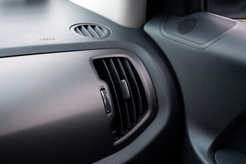 Interior modern car. Car conditioning. Car ventilation system. Vehicle vent interior for cold automobile cool. Auto climate condition. Car air conditioner.