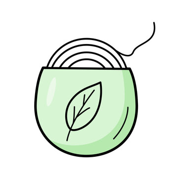 Dental floss doodle icon. Vector illustration of the concept of dental care, healthy teeth. Isolate a sketch on a white background.