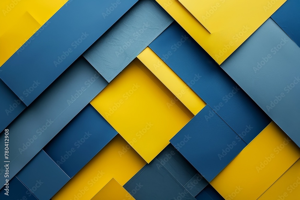 Poster Minimalist and basic design, composed of geometric shapes in blue and yellow gradient.