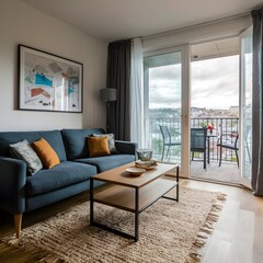 beautiful modern living room design by a architect in a apartment with view on the city