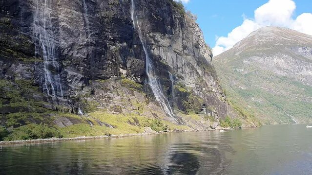 Seven sisters waterfalls in Geiranger fjord Norway in 4K