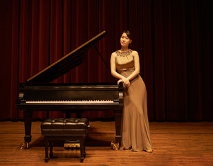 Piano, theatre and Asian musician for classic music ready for a concert or performance. Portrait,...