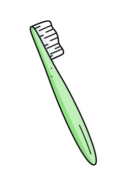 Doodle icons for oral and dental care. Vector illustration toothbrush. Isolated on a white background.