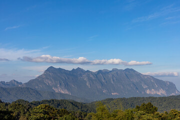 Mountain landscape, Doi Luang Chiang Dao There are clouds in the clear sky. Beautiful mountain view...