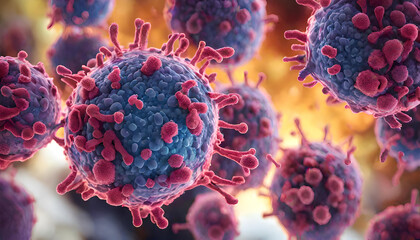 Immune cells within the human body as they combat pathogens under the lens of a powerful microscope