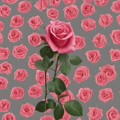 AI generated illustration of a bright pink rose on a gray background with pink roses