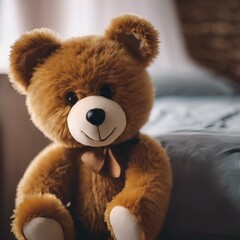 AI generated illustration of a brown teddy bear on bed sheets