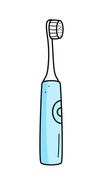 Doodle icons for oral and dental care. Vector illustration electric toothbrush. Isolated on a white background.