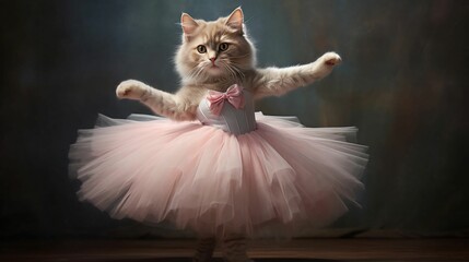 AI-generated illustration of A domestic feline gracefully posed in a light pink tutu