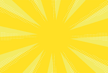 水玉のポップな模様が入った黄色のサンバースト集中線背景イラスト