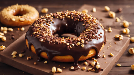 chocolate donut with icing sugar