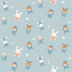 Sleepy animals seamless vector pattern