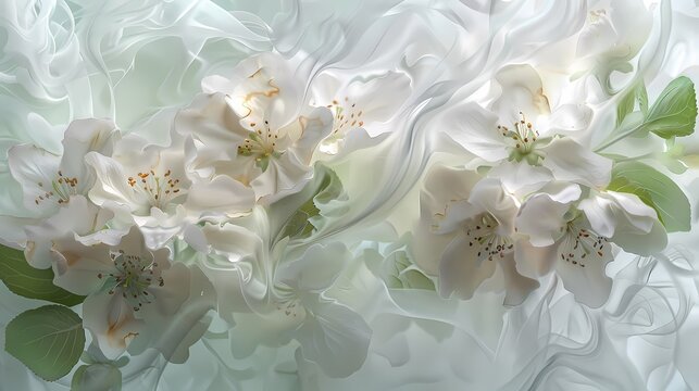 white and green crab apple flowers are on a window background poster 