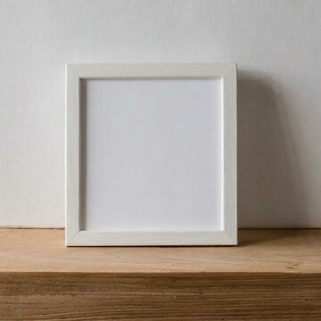 Mockup Square white frame on wood table