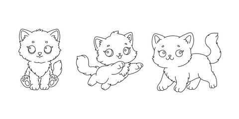 Line art coloring page for kids. Kindergarten or preschool coloring activity. Cute cats coloring page. Playful kawaii kittens. Cute pets vector illustration - 780416398