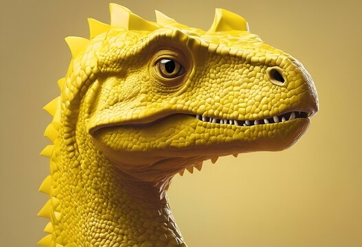 AI generated illustration of a close-up of a dinosaur's head with large eyes and sharp teeth
