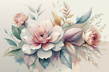 watercolor botanical flower vector illustration - obrazy, fototapety, plakaty
