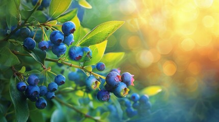 Fresh Organic Blueberries on the bush. close up - obrazy, fototapety, plakaty
