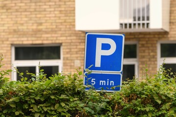 Closeup of a blue parking sign