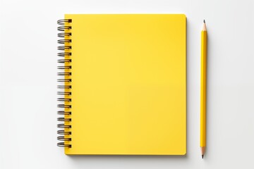 AI-generated illustration of a yellow spiral notebook and pencil on a white background