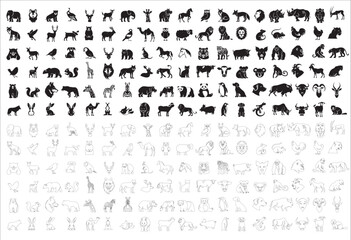 Enormous animals silhouettes collection. Animal logo set. Isolated on White background.