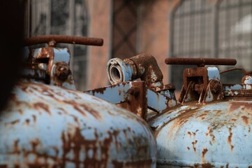 Closeup shot of rusty old equipment near an abandoned coal mine in Dortmund, Germany