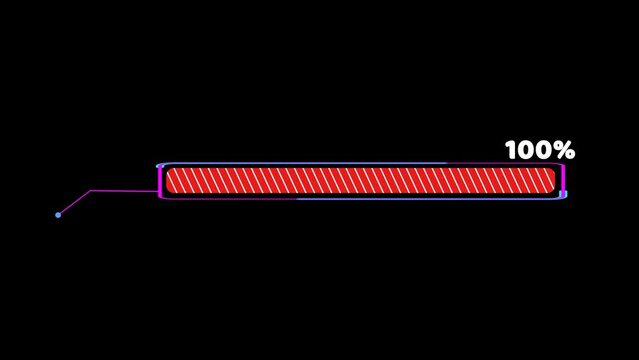 Progress bar animation with callout and loading bar inside red white fill tone with numeric and percent text motion on the black screen