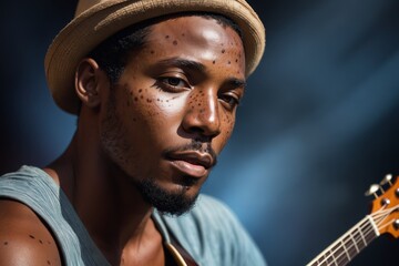 AI generated illustration of a portrait of a musician with birthmarks - obrazy, fototapety, plakaty