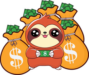 Fototapeta premium sloth with money, cute illustration