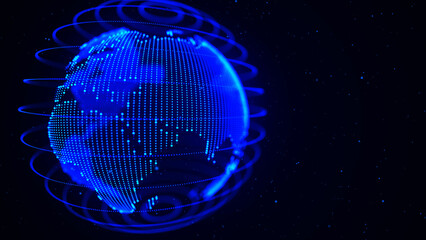 World map point and line composition concept of global business. Blue point world globe Europe and Africa. Global network connection and data connections concept. 3D rendering. Earth element.