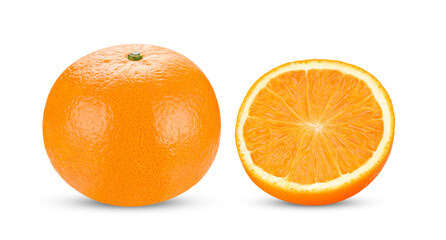 Whole and slice of orange fruit isolated on transparent background. PNG
