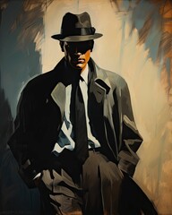 AI generated illustration of a movie poster for the classic film noir featuring a mysterious male