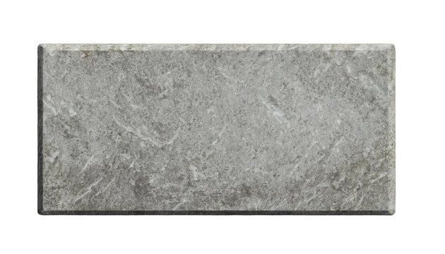 Old grey granite stone sign plate, white isolated background. Top view. Transparent background, cut out.