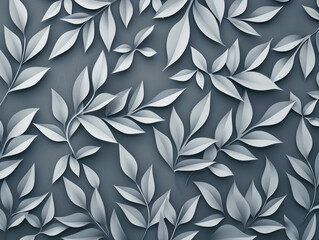 Grey paper cut style leaf and floral pattern background. Medium density pattern. 