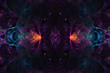 Gordijnen Abstract neon fractal wallpaper with space - Generative AI © Mazhar