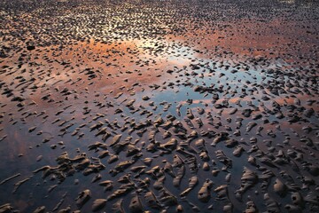 Top view of a sunset over Appley beach in Ryde, Isle of Wight, England.