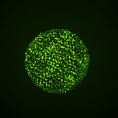 Abstract ball with glowing particles, circle with chaotic points, abstract neon sphere.