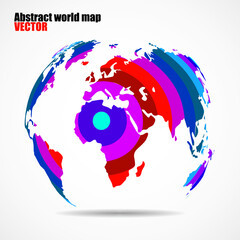 Abstract world map in shape globe of colorful radial stripes, planet earth