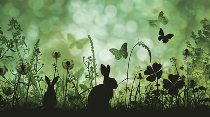 AI generated illustration of rabbits in a meadow with flowers, butterflies, and sunshine