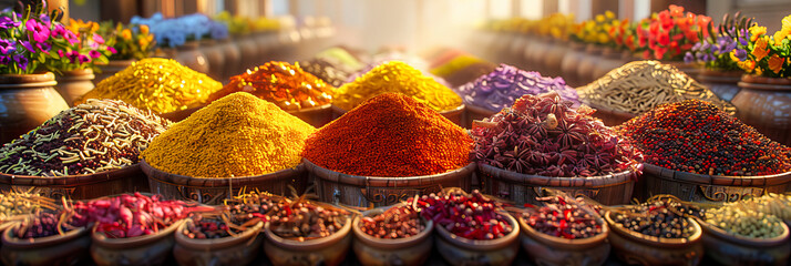 Market of Colors: A Vibrant Display of Spices, Inviting a Sensory Exploration of Flavors and Cultures