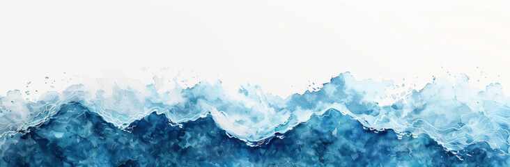 Watercolor ocean waves banner with a blue and white background vector illustration
