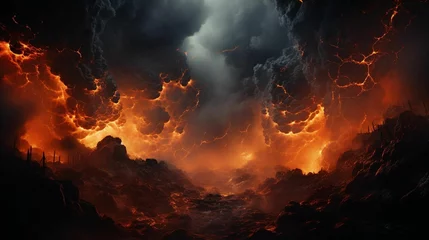 Foto op Canvas an orange fire flowing down from the inside of a volcano © Wirestock