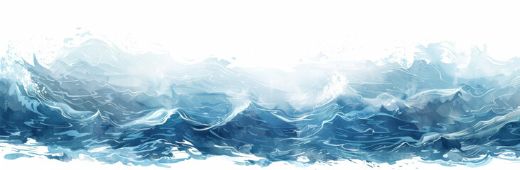 Watercolor ocean waves banner with a blue and white background vector illustration